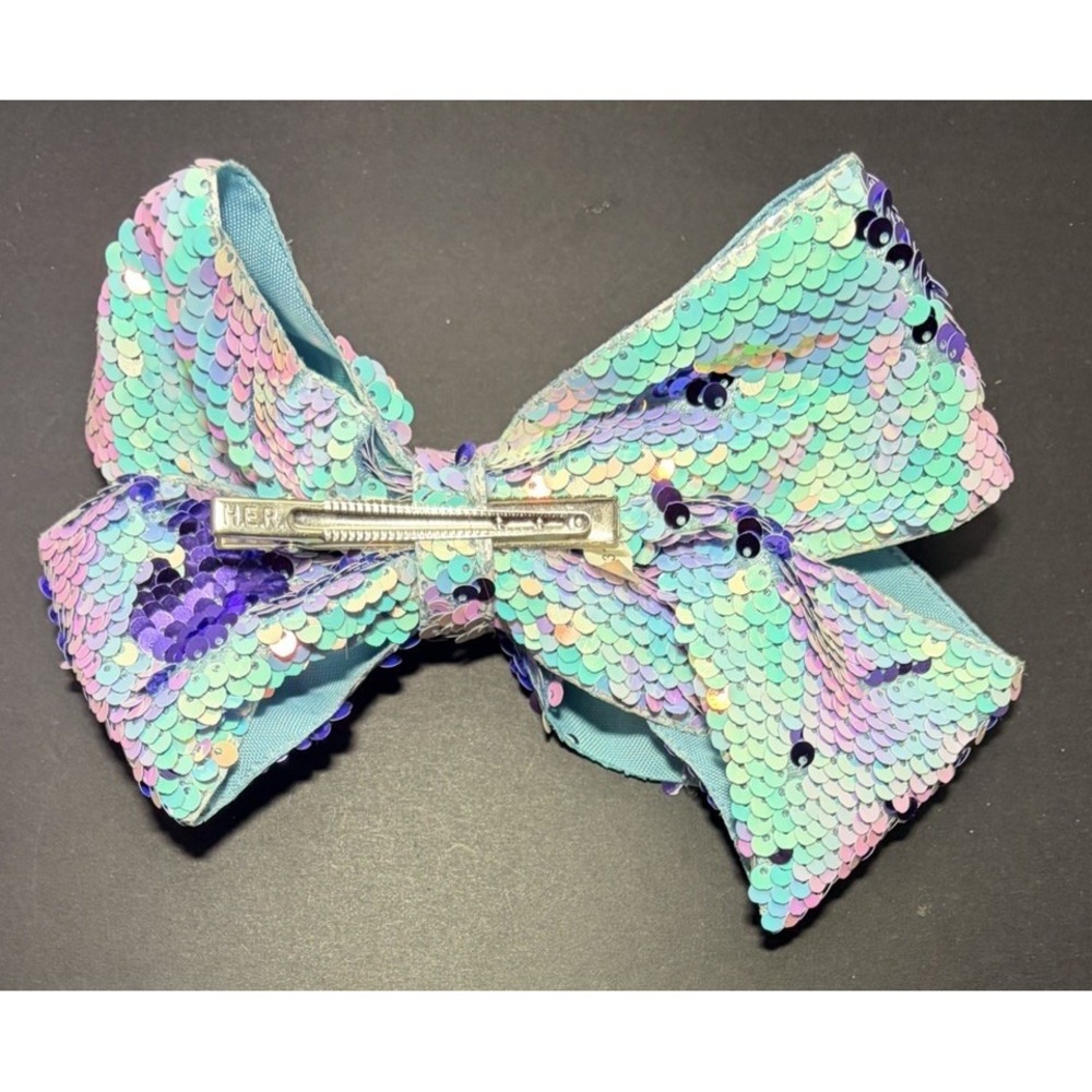 Jojo Siwa Sequin Hair Bow Large Purple Aqua Mermaid Clip-In - Picture 7 of 8